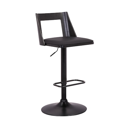 Armen Living Milan Adjustable Swivel Black Faux Leather and Black Wood Bar Stool with Black Base LCMLBABLBL